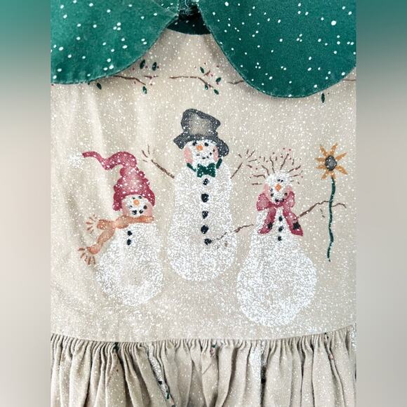 Vintage Daisy kingdom let it snow pinafore and dress winter holiday snowman 4T - Picture 2 of 11